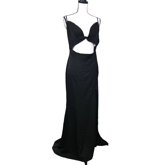NBD Charlise Black Twisted Cut Out Maxi Gown Size L High Slit Long Dress Revolve - Picture 2 of 8